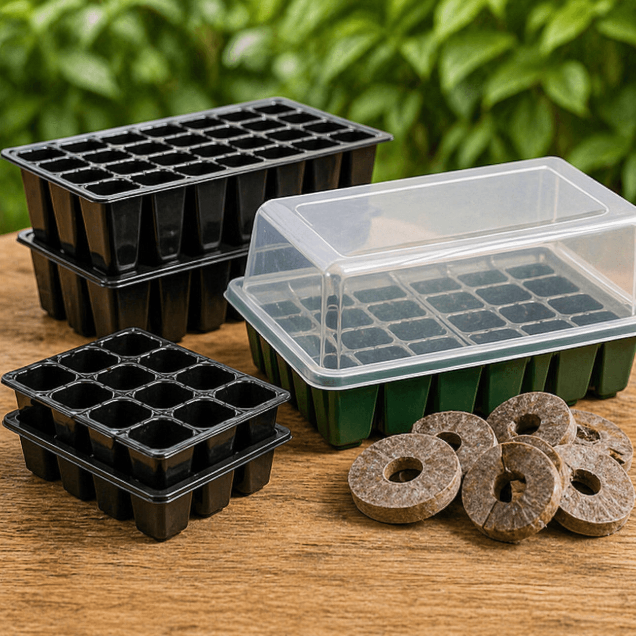 Tray semai, dome, dan pelet semai untuk kategori persemaian.