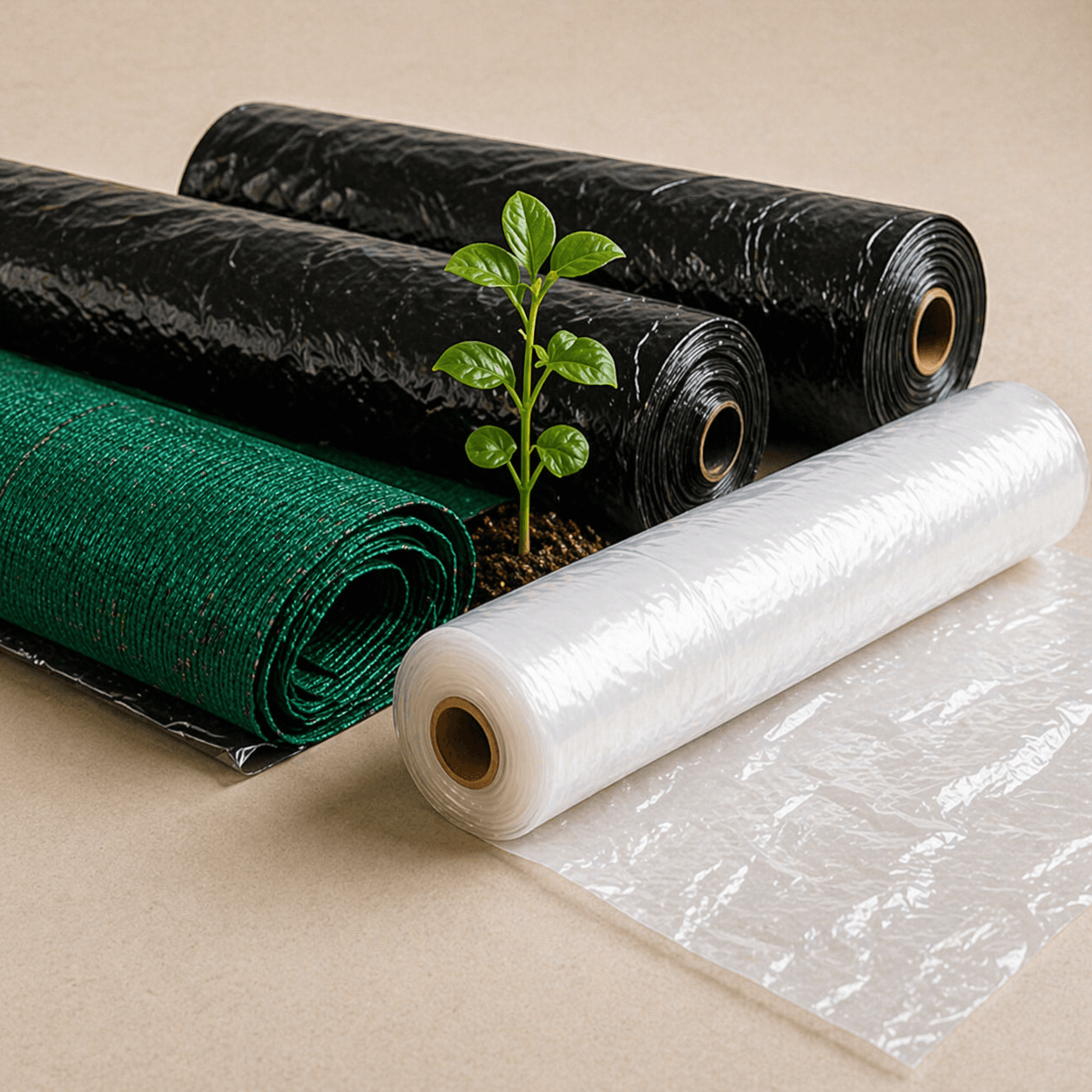 Mulsa plastik dan shade net untuk kategori mulsa dan pelindung tanam.