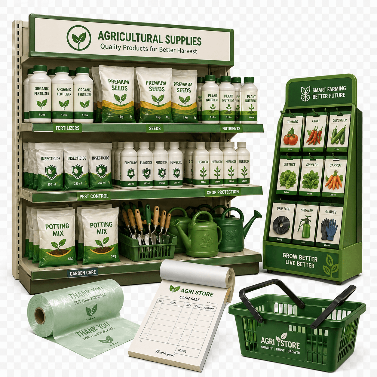 Perlengkapan operasional toko pertanian dan perlindungan kerja untuk kategori kebutuhan toko.